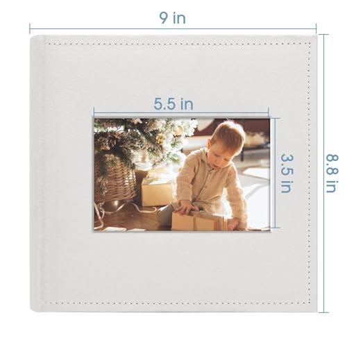 Photo Album Hold 200 4x6 Photos with Front Window for DIY (Cream) - color: Cream