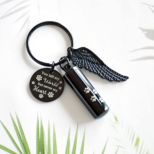 Cylinder Urn Keychain for Ashes Pet Cremation Keychain Dog Ash Necklace Cat Urn Necklace - color: Black