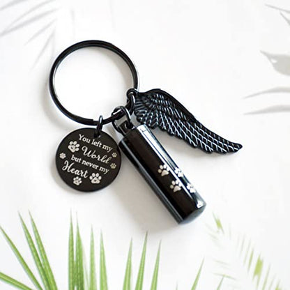 Cylinder Urn Keychain for Ashes Pet Cremation Keychain Dog Ash Necklace Cat Urn Necklace - color: Black