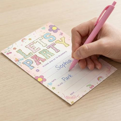 Let's Party! Birthday Invitations - Cute Flower - 20Pcs Double-Sided Fill- In Invitation Cards & Envelopes For Boys, Girls, Birthday Party Favor & Supplies 6 x 4 Inch - style: Flower