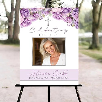 Purple Roses Funeral Welcome Sign, Celebration of Life Welcome Sign, in Loving Memory Sign, Celebration of Life Funeral Sign, Celebration of Life Sign, Memorial Sign with Photo #Yu125 - color: Version #22
