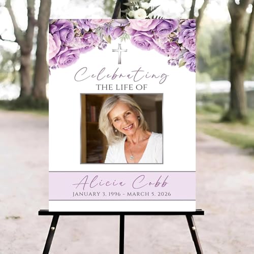 Purple Roses Funeral Welcome Sign, Celebration of Life Welcome Sign, in Loving Memory Sign, Celebration of Life Funeral Sign, Celebration of Life Sign, Memorial Sign with Photo #Yu125 - color: Version #22