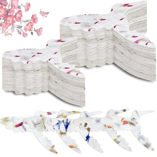 Dunzoom 50 Pcs Plantable Seed Paper Tags Wildflower,Hummingbird Shape | Handmade Recycled with Real Petals, For Wedding Shower Favors Birthday Party, 9 Styles Packets - style: Hummingbird Shape