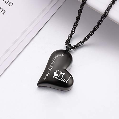 XIUDA Urn Necklace for Ashes Forever in My Heart Pendant Cremation Necklace Stainless Steel Ashes Jewelry for Dad Mom Papa Husband Wife - color: Black-Dad