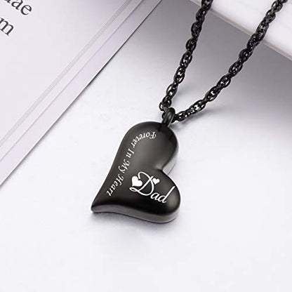 XIUDA Urn Necklace for Ashes Forever in My Heart Pendant Cremation Necklace Stainless Steel Ashes Jewelry for Dad Mom Papa Husband Wife - color: Black-Dad