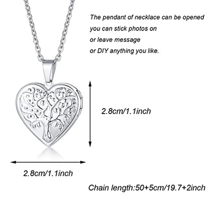 2 Pcs Locket Necklace that Holds Pictures Stainless Steel Locket Pendant Necklace Memory Photo Pendant Necklace for Women Girls - color: Heart style 2