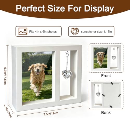 Pet Memorial Gifts for Dogs-4x6 Wooden Photo Frame with Crystal Heart Suncatcher, Loss of Dog Sympathy Gift, Pet Memorial Picture Frame Keepsake for Dogs That Passed