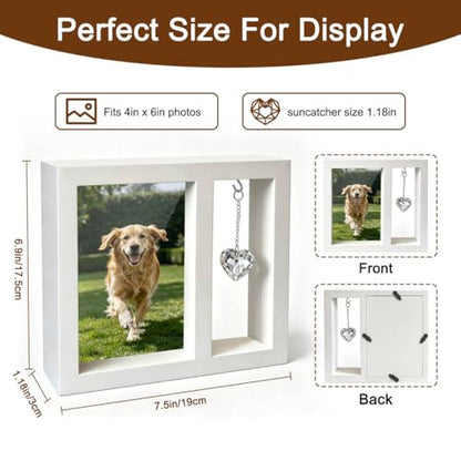 Pet Memorial Gifts for Dogs-4x6 Wooden Photo Frame with Crystal Heart Suncatcher, Loss of Dog Sympathy Gift, Pet Memorial Picture Frame Keepsake for Dogs That Passed