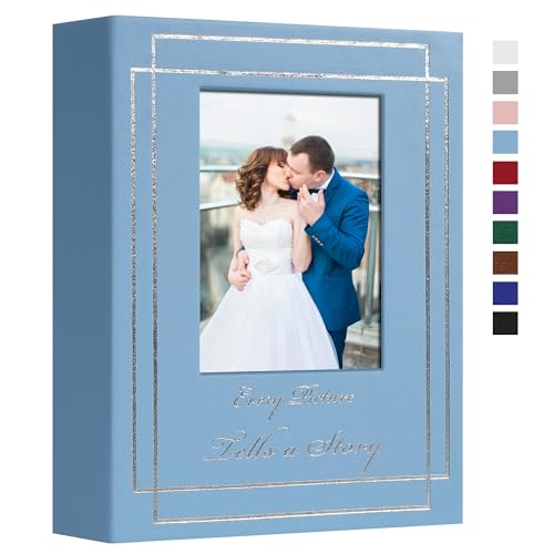 Photo Album 4x6 50 Photos Leather Cover Wedding Photo Albums Extra Large Capacity Picture Book with Beautiful Prints Presents for Wedding Baby Vacation Lightblue - color: Lightblue, size: 50 Pockets