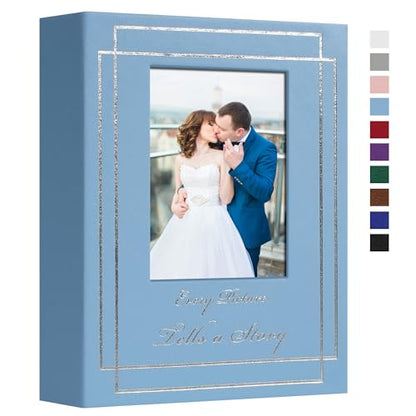 Photo Album 4x6 50 Photos Leather Cover Wedding Photo Albums Extra Large Capacity Picture Book with Beautiful Prints Presents for Wedding Baby Vacation Lightblue - color: Lightblue, size: 50 Pockets