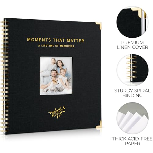 Beautiful Linen Scrapbook Photo Album 10"x10" - 40-Page Blank Guest Book | Perfect to Preserve Special Memories of Family, Weddings, Birthdays and Baby Showers - Timeless Keepsake for Every Home - color: Black