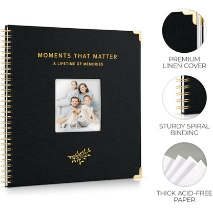 Beautiful Linen Scrapbook Photo Album 10"x10" - 40-Page Blank Guest Book | Perfect to Preserve Special Memories of Family, Weddings, Birthdays and Baby Showers - Timeless Keepsake for Every Home - color: Black