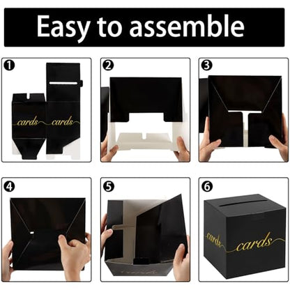 Black Card Box Gold Foil Wedding Favors Gift Card Boxes Post Box Receiving Money Box Holder for Wedding Reception, Baby Showers, Anniversary, Birthday Party, Retirement, Graduation Envelope Holder - color: Black and Gold