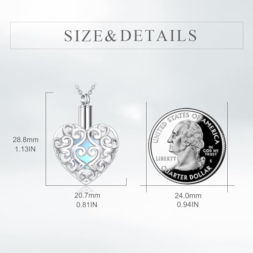 CRMAD Hummingbird/turtle/heart/dragonfly/bee/moon/tree of life Urn Necklace for Ashes Sterling Silver Jewelry for Women Memory Necklace - style: moonstone