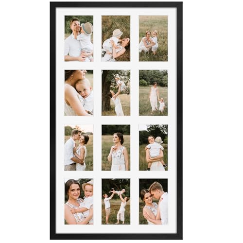 12 Opening 4x6 Black Collage Picture Frames, Multiple Frames for Displaying 6x4 Photos with White Mat（1 Pack） - color: Black, size: 15X27 (4x6 Opening )-1 Pack