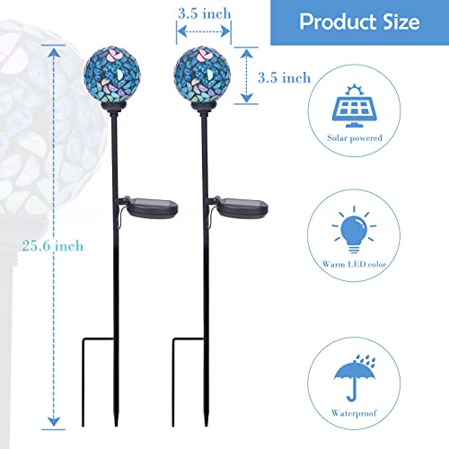 Afirst Solar Outdoor Decorative Light, Mosaic Stake for Yard Decor, 3.5" | 2 Pack Crackle Glass Sphere Mosaic Glass Ball Stake, Waterproof Design & Solar Lights for Lawn, Yard & Pathway Decor, Blue