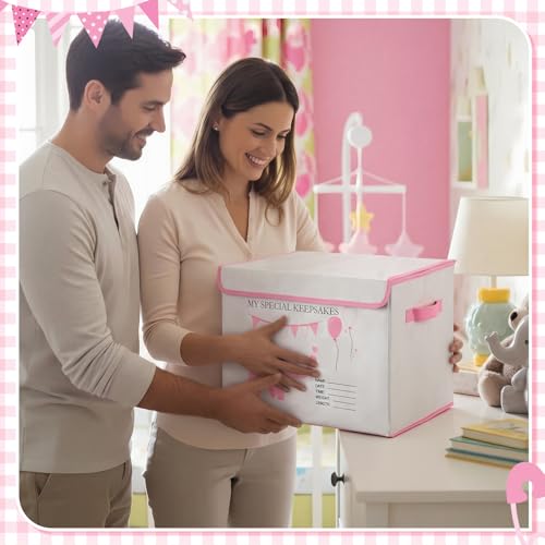 LemonRoad 16x12x12inch Baby Memories Keepsake Box Baby Shower Elephant First Keepsake Box New Parent Newborn Baptismal Birthday Gift for Mementos Travel Loved Ones Treasured Keepsakes (Pink) - color: Pink, style: Elephant