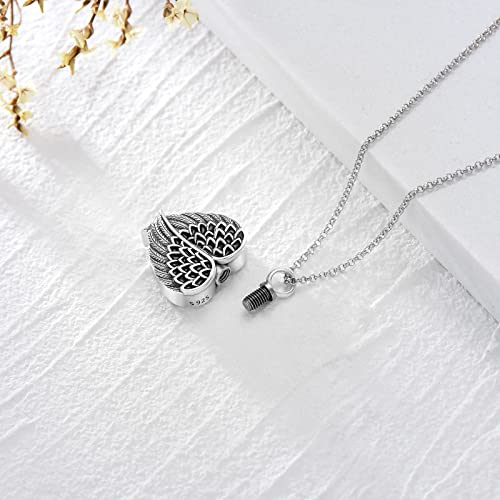 SOULMEET Cremation Jewelry for Ashes, Sterling Silver Urn Necklace for Ashes Women Men, Cherish Memories Cremation Jewelry to Keep Someone Near to You - color: K-Oxidation black Angel Wing