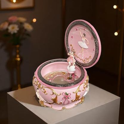 Briskfeel Classical Ballerina Music Box Jewelry Box LED lights Twinkling Resin Carved Collectible Mechanical Ballerine Musical Box with Sankyo 18-Note Ballerina Rotates (4# Ballet) - color: 4# Ballet