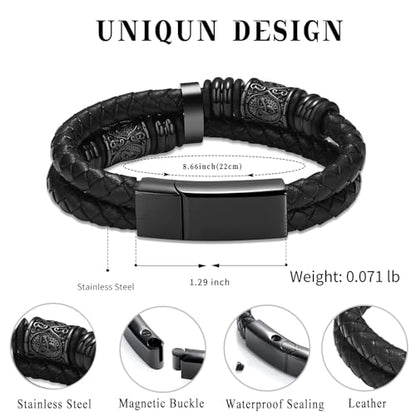 Hearbeingt Memorial Urn Bracelet for Ashes Leather Cremation Jewelry - color: Black 22cm
