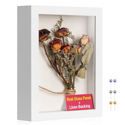 4x6 Small Shadow Box Frame with Ultra-Clear Glass & Soft Linen Back - color: White+high Definition Panel + Shatter-proof Packaging, size: 4x6