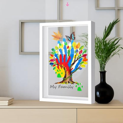 Family Handprint & Hand Casting Kit – DIY Craft Keepsake with Wooden Frame, Non-Toxic Paints, Baby Footprin Kit – Perfect Gifts for Grandparents, New Parents & Families (White, 4 Transparent Sheets) - color: White Frame, size: 4 Pages Acrylic Boards