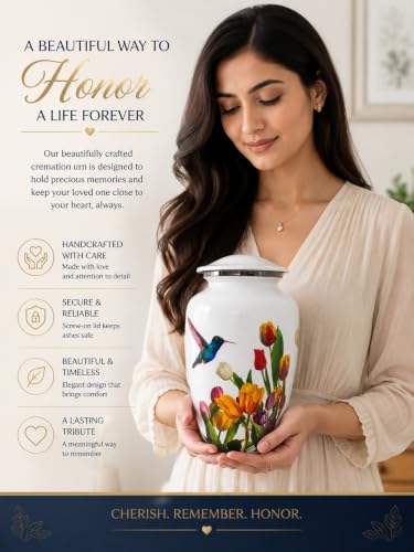 BOLD & DIVINE White Hummingbird Cremation Urn | Handcrafted Hummingbird urn for Human Ashes Adult Female, Large Burial urns for Ashes up to 200 LBS. (White Hummingbird Adult Urn) - size: Large