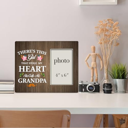 Dumyum Grandpa Wooden Photo Frame,Gift for New Grandpa | Grandkids' Picture Frame (4X6 Inches) - color: HEART