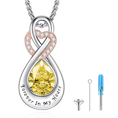 Infinity Urn Necklace for Ashes Sterling Silver Heart Moonstone Turquoise Birthstone Keepsake Memorial Cremation Jewelry for Women - style: Infinity A-11-Nov.-Citrine