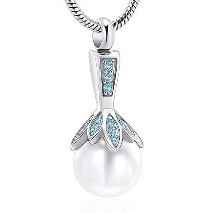 Memorial Jewelry Pearl Urn Necklace - Cremation Ashes Holder Keepsake for Women - color: Blue