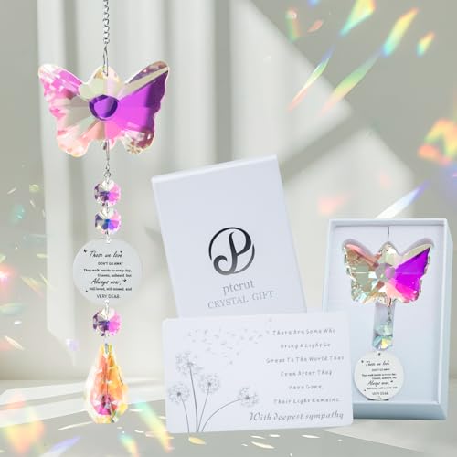 Unique Memorial Sympathy Gifts for Loss Loved One,Bereavement Gift Idea Crystal Rainbow Maker Butterfly Suncatcher in Remembrance Gifts for Grief Sorry for You Loss Mum Dad - color: Memory