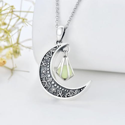 SOULMEET Cremation Jewelry for Ashes, Sterling Silver Urn Necklace for Ashes Women Men, Cherish Memories Cremation Jewelry to Keep Someone Near to You - color: Q2-Luminous Green Moon
