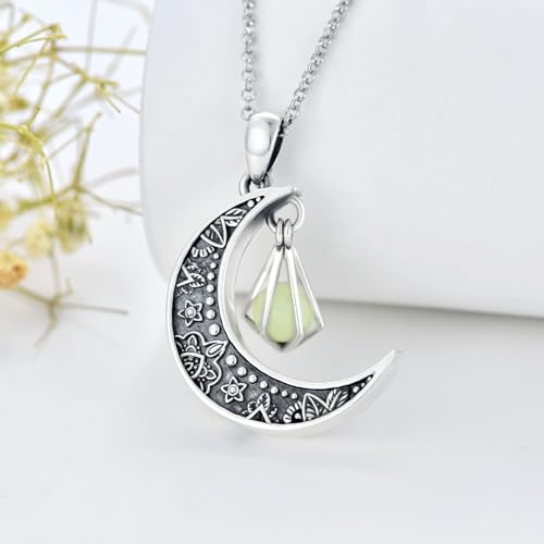 SOULMEET Cremation Jewelry for Ashes, Sterling Silver Urn Necklace for Ashes Women Men, Cherish Memories Cremation Jewelry to Keep Someone Near to You - color: Q2-Luminous Green Moon