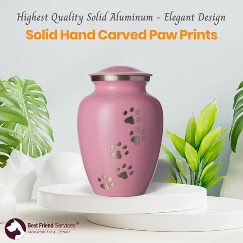 Ottillie Legacy Pink/Pewter/Vert Urn, up to 25lbs - color: Ardent Pink, Vertical Pewter Paws, size: Small