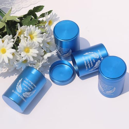 2.7 inch Small Urns for Ashes - Set of 4, Aluminium Mini Urns, Cremation Urns for Human Ashes, Ashes Holder, Small Keepsake urns-in Loving Memory, Blue - size: Wing-Blue