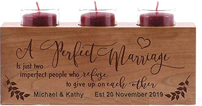 Personalized Memorial Sympathy Votive Funeral Candle Holder Cherry Wood Keepsake Gift Ideas for Loved One (10" Long Three Candle Holder) - size: 10" Long Three Candle Holder