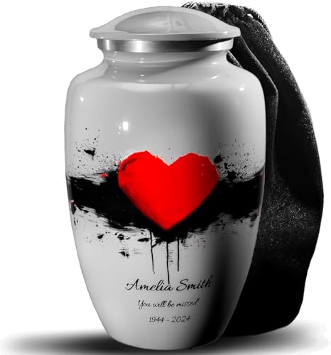 Red Heart Memorial Urn – Personalized Cremation Tribute for Human Ashes, Made in USA, Large Funeral Urn for Men & Women - color: Customized Red, size: Large