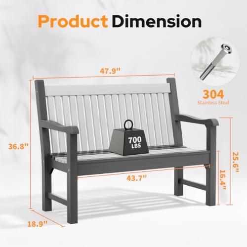 2-Person Outdoor Bench with 700 Lbs Weight Capacity, Dark Grey | Poly Lumber Weatherproof Garden Bench Seating for Porch, Balcony and Park, All-Weather Patio Bench Furniture - color: Dark Grey