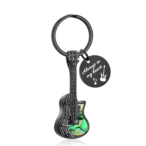 Imrsanl Guitar Urn Necklace Cremation Jewelry for Ashes | Ashes Holder Pendant, Funeral Keepsake, Memorial Gifts of Loss Loved Ones, For Women Men Guitarist - color: Keychain-Black