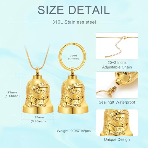 Eagle Love Cremation Keychain Bell Urn Necklaces for Ashes Keepsake Ash Pendant Memorial Urn Keychain Jewelry - color: Gold-2pcs