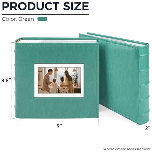 Photo Album Hold 200 4x6 Photos with Front Window for DIY (Crystal Green) | Memo Writing Space,Suede Faux Leather Picture Albums, Picture Book 200 Pockets Fits 4x6 Photo, Travel Wedding Memories - color: Crystal Green