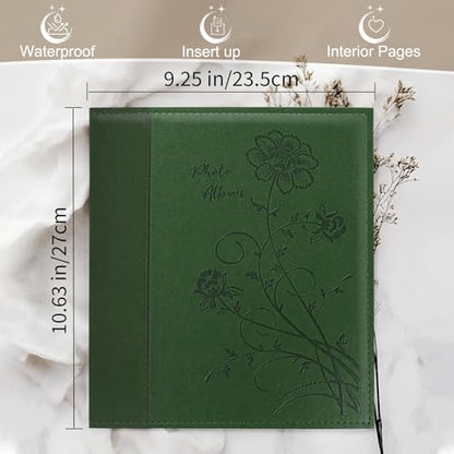 Photo Album 8x10 Clear Pages Pockets Leathe Cover Slip Slide in Photo Album Holds 50 Vertical 8x10 Photos Picture Book for Wedding Family (Dark Green) - color: Dark Green, size: 50 Pockets/1PK