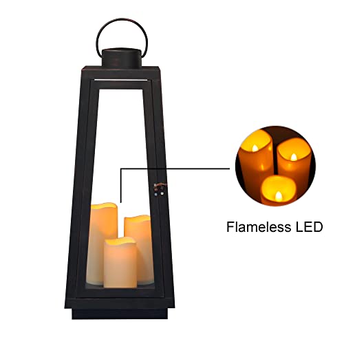 1Pack Decorative Big Lantern 25.2" H with Dancing Flame LED Timer Candle,ON/Off/Timer LED Candle with 6hours,Hanging Lantern for Outdoor Garden/Indoor Use. - size: Trapezoidal-giant 25.2"H