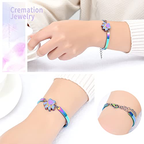 XSMZB Cremation Bracelet for Ashes - Paw Print Cremation Jewelry Pet Dog Cat Stainless Steel Keepsake Memorial Urn Bangle - color: Colorful