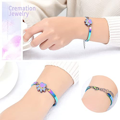 XSMZB Cremation Bracelet for Ashes - Paw Print Cremation Jewelry Pet Dog Cat Stainless Steel Keepsake Memorial Urn Bangle - color: Colorful