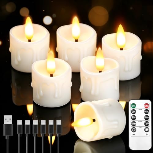 6 Pack Small Rechargeable Flameless Candles with Remote Timer - color: White, size: 6 Pack