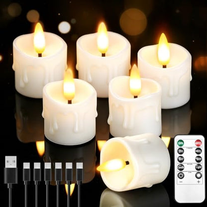 6 Pack Small Rechargeable Flameless Candles with Remote Timer - color: White, size: 6 Pack