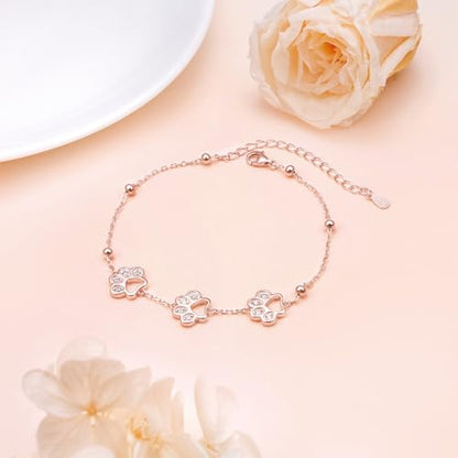DAOCHONG Pet Paw Print Bracelet for Women Pet Memorial Jewelry | Sterling Silver Dog Cat Paw Bracelet | Pet Loss Sympathy Gift | Birthday Xmas Present for Pet Lover Mom Wife - style: Rose Gold-Pet Paw Print bracelet