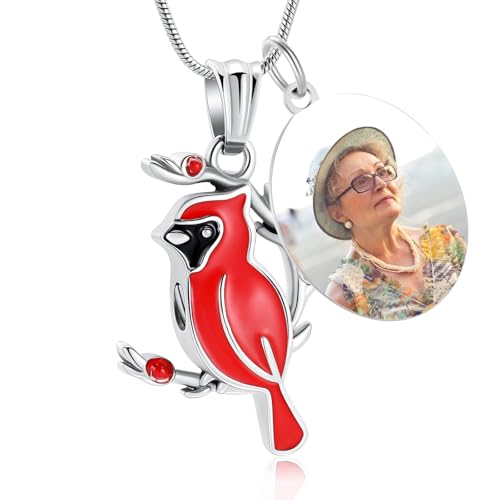 constantlife Cardinal Urn Necklace for Ashes Stainless Steel Red Blue Bird Pendant Cremation Keepsake Human Pet Memorial Jewelry for Women Men - color: (Customize Photo