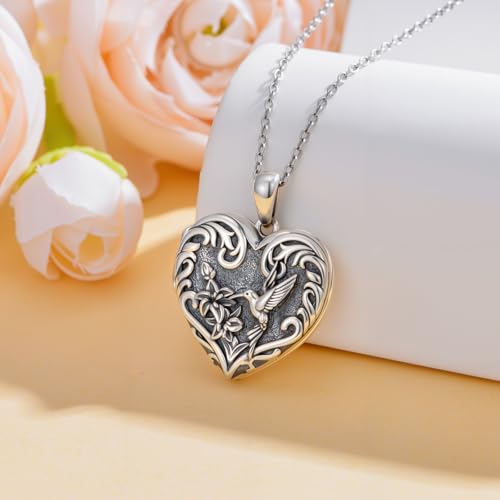 Dorunmo Personalized Heart Locket Necklace That Holds 2 Picture 925 Sterling Silver Custom Lockets Pendant Memorial Jewelry Gifts for Mom Sisters - color: Hummingbird, style: Non-Personalized